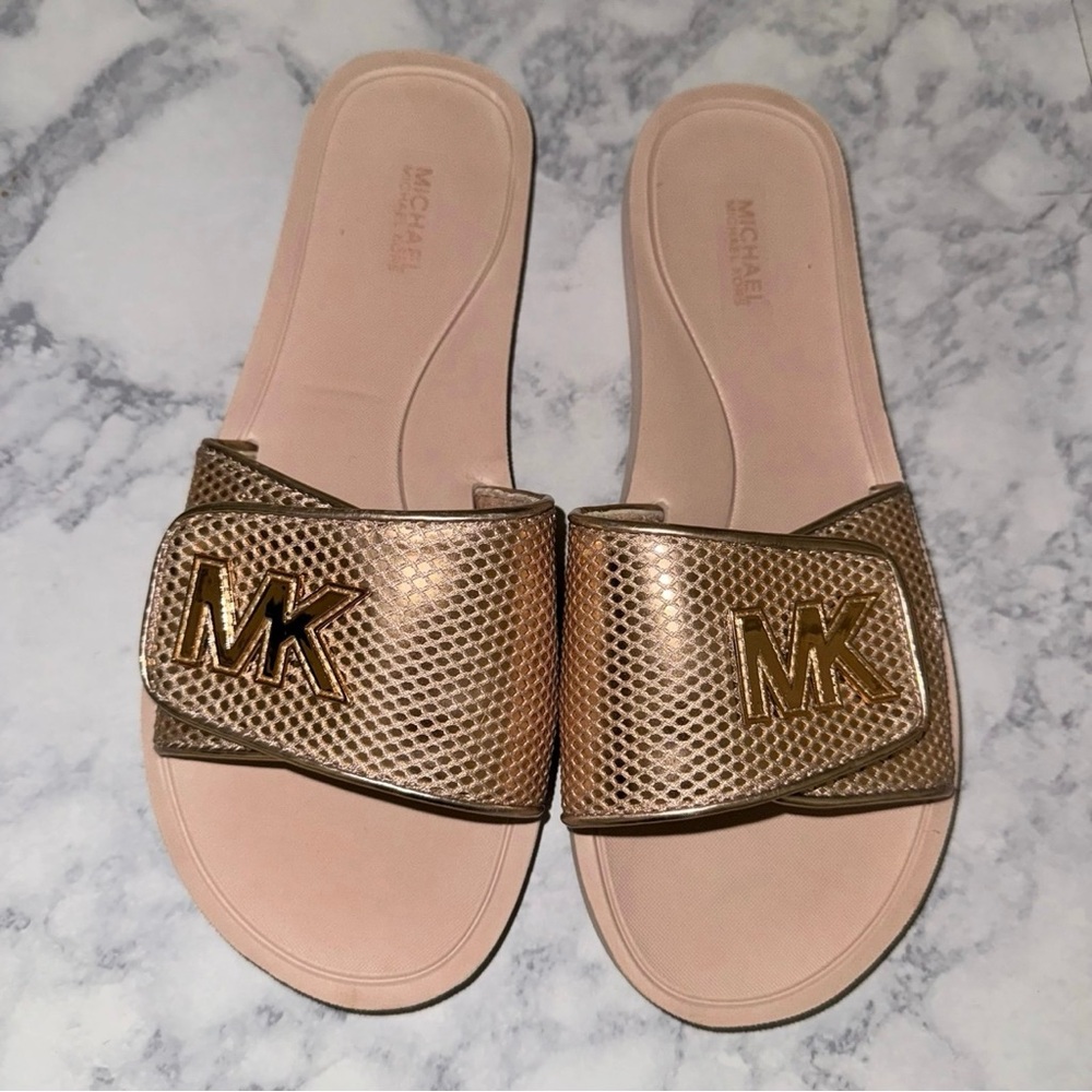 Michael Kors Slide Slippers size 9 Women Pink Glitter Mesh velcro